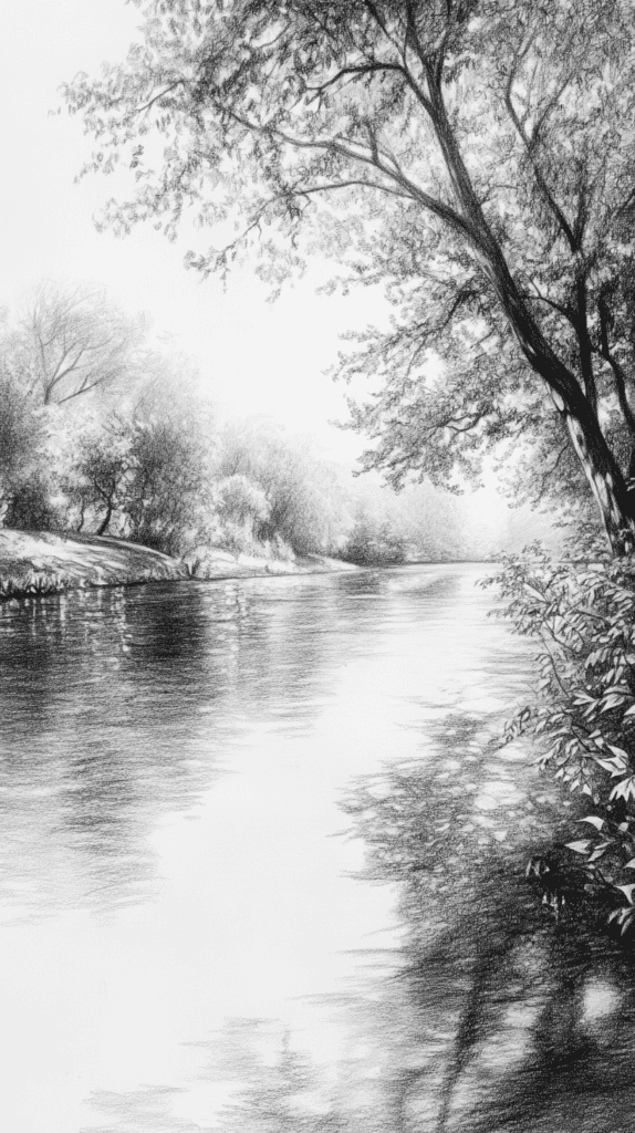 15 Landscape Drawing Ideas Worth Trying 31 Peaceful Riverbank