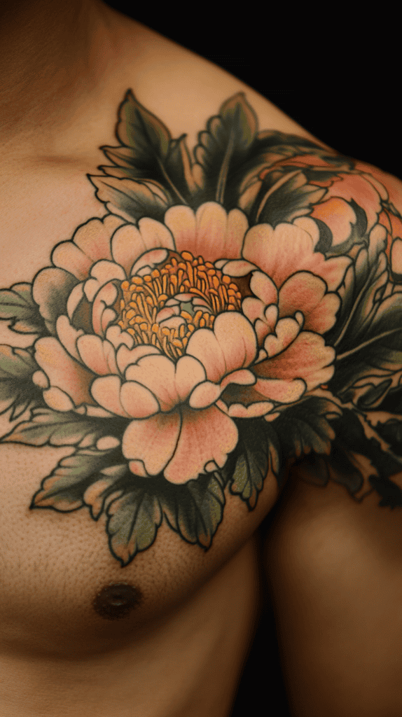 From Samurai to Dragons: 19 Stunning Japanese Tattoo Ideas for Men 34 Peony