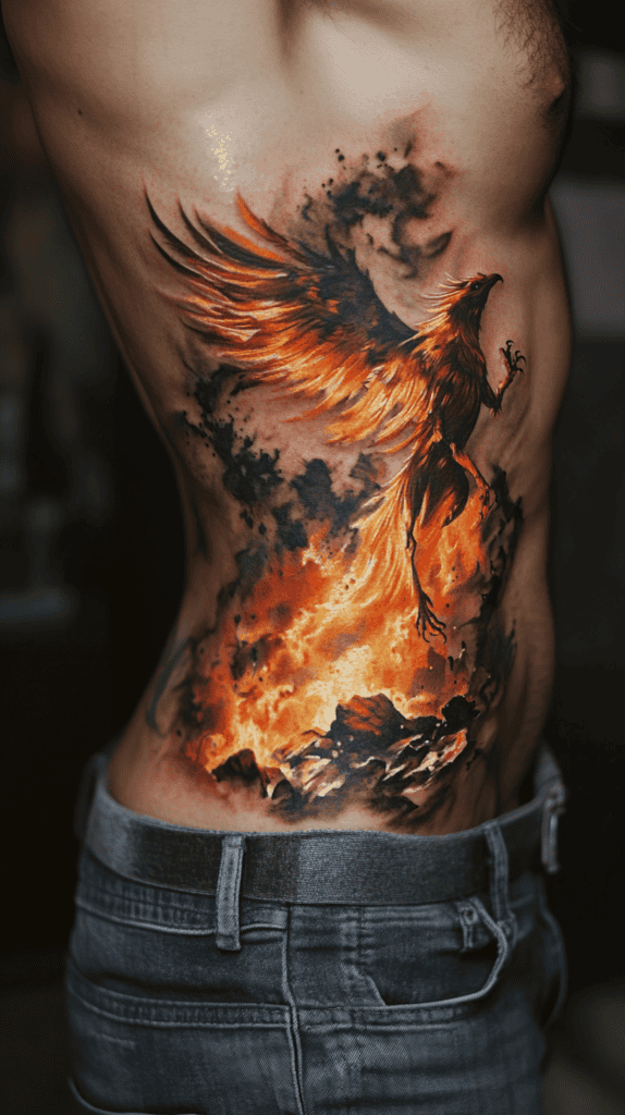 25 Rib Tattoos for Men Worth Considering 14 Phoenix Rising 2 2