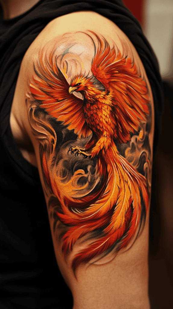 Unlock Your Next Ink: 25 Epic Upper Arm Tattoo Ideas for Men 17 Phoenix Rising 2 3