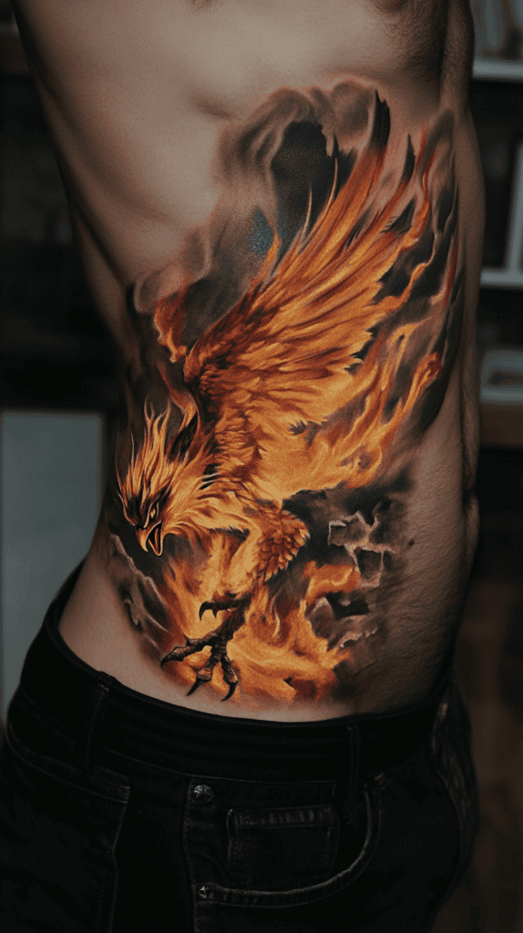 25 Rib Tattoos for Men Worth Considering 13 Phoenix Rising 3