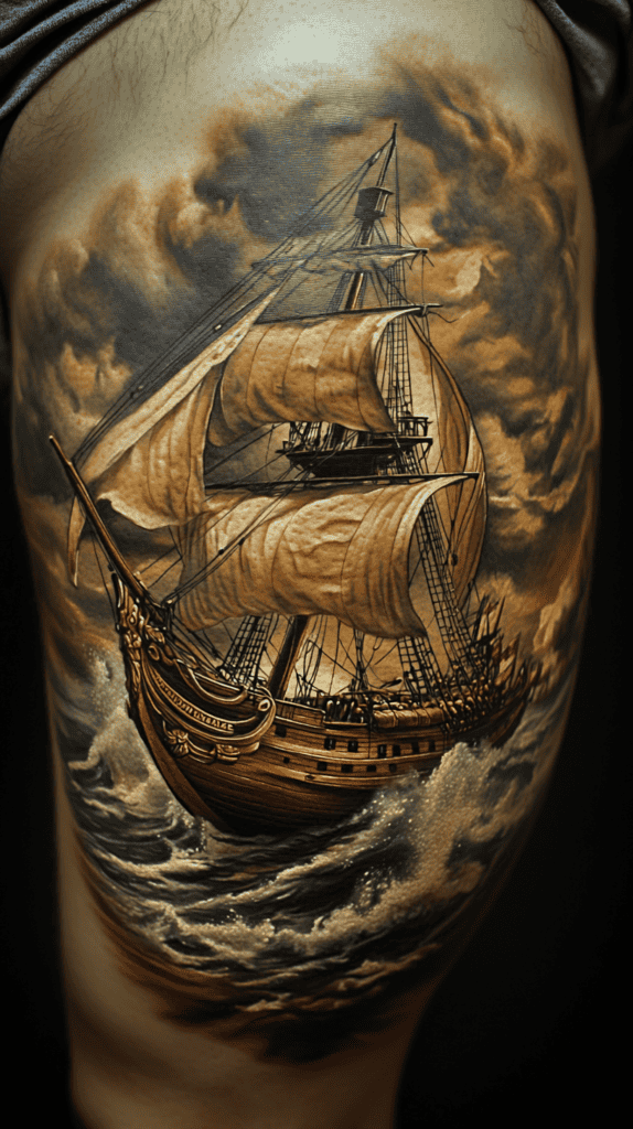 Feeling Bold? Try These 25 Killer Thigh Tattoo Ideas for Men 34 Pirate Ship in Stormy Seas 2