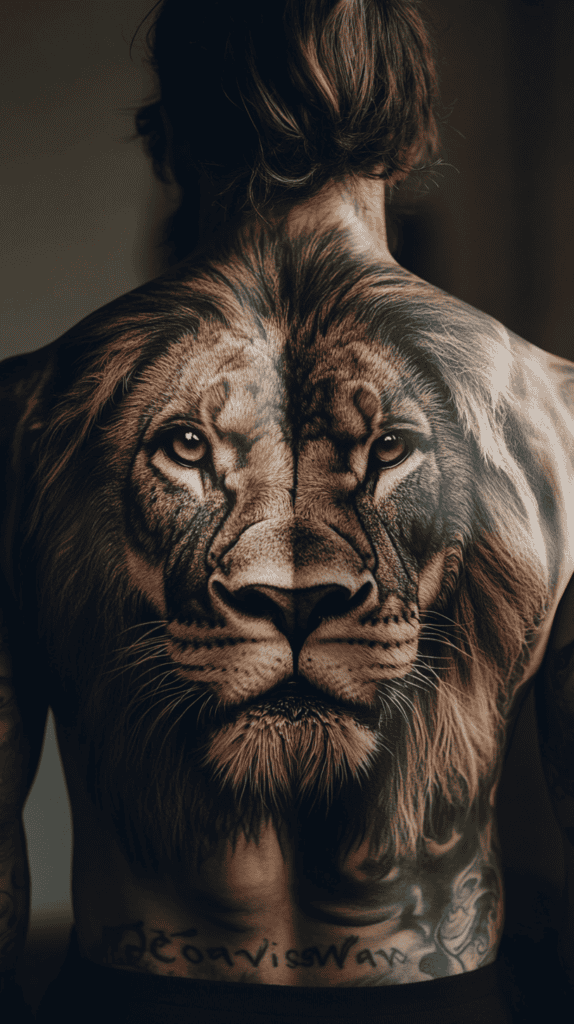 The Art of Ink: 23 Inspirational Back Tattoos for Men 6 Realistic Lion 2