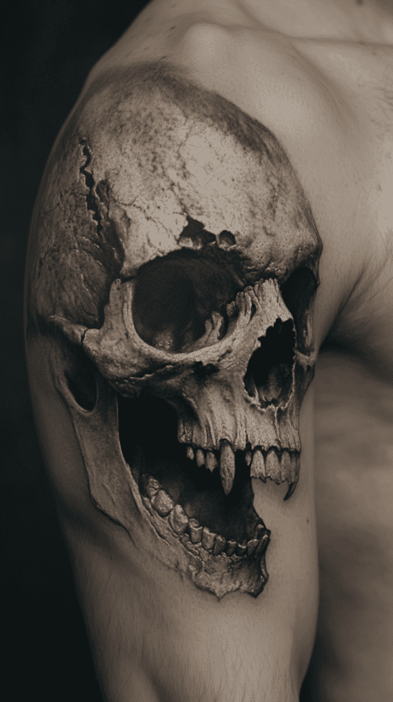 Unlock Your Next Ink: 25 Epic Upper Arm Tattoo Ideas for Men 15 Realistic Skull 2