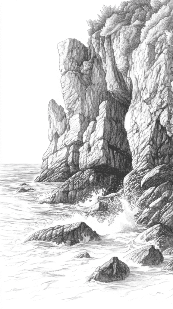 15 Landscape Drawing Ideas Worth Trying 24 Rocky Coastal Cliffs 3