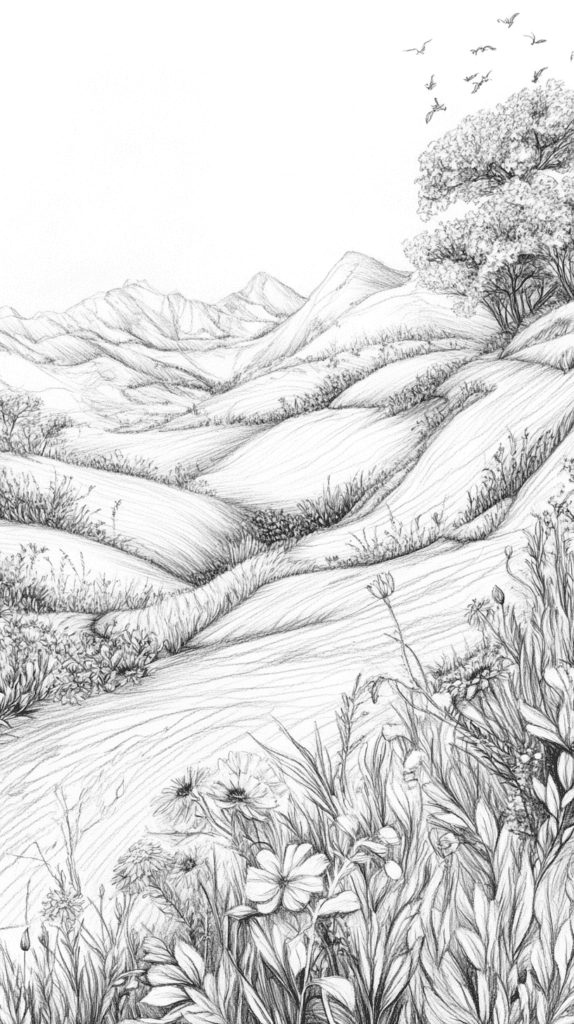 15 Landscape Drawing Ideas Worth Trying 10 Rolling Hills and Meadows 2