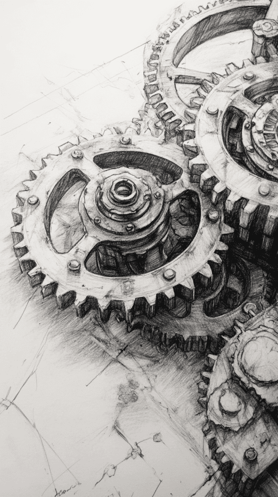 30 Grunge Drawing Ideas for Real Depth and Texture 36 Rusty Gears 2