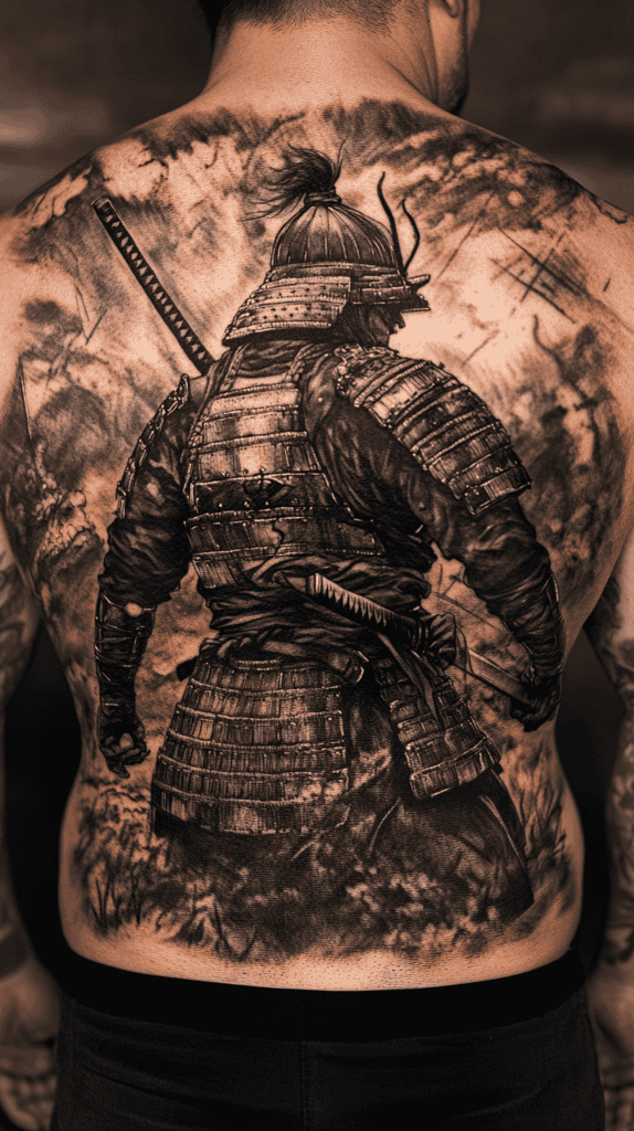 The Art of Ink: 23 Inspirational Back Tattoos for Men 23 Samurai Warrior 2 1