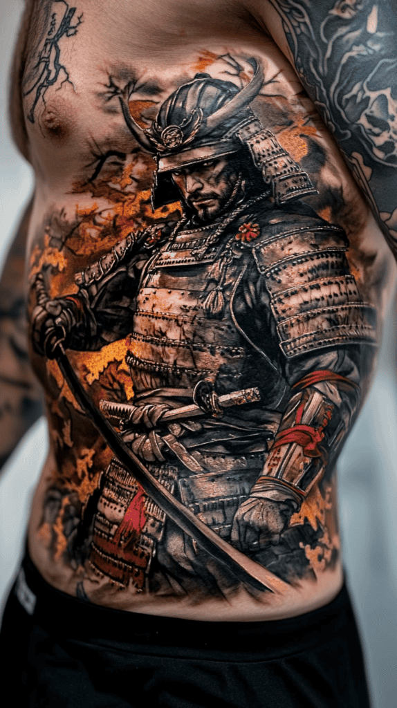 25 Rib Tattoos for Men Worth Considering 16 Samurai Warrior 4
