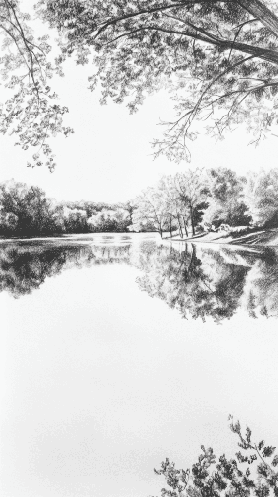 15 Landscape Drawing Ideas Worth Trying 13 Serene Lake Reflection 3