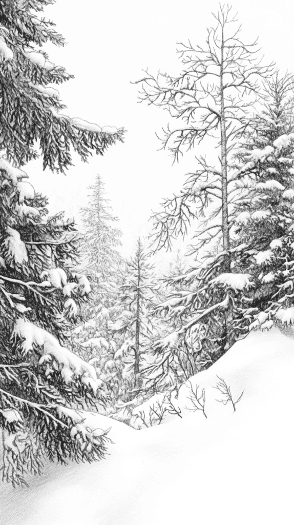 15 Landscape Drawing Ideas Worth Trying 20 Snow Covered Pine Forest 2