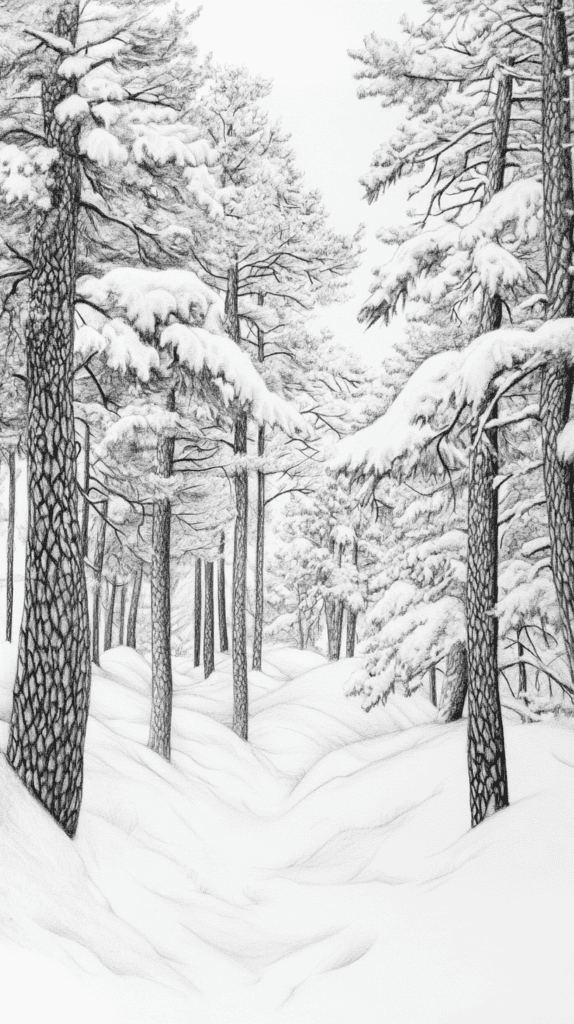 15 Landscape Drawing Ideas Worth Trying 21 Snow Covered Pine Forest 3