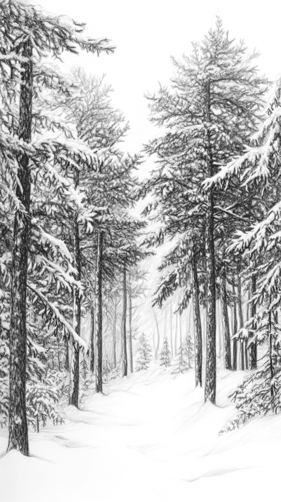 15 Landscape Drawing Ideas Worth Trying 19 Snow Covered Pine Forest