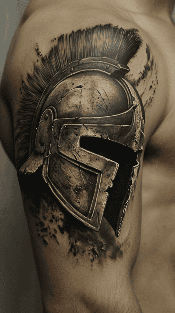 Unlock Your Next Ink: 25 Epic Upper Arm Tattoo Ideas for Men 29 Spartan Helmet 3