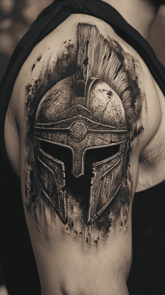 Unlock Your Next Ink: 25 Epic Upper Arm Tattoo Ideas for Men 28 Spartan Helmet