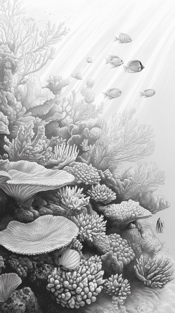 20 Challenging Drawing Ideas to Push Your Artistic Limits 16 Underwater Coral Reef Scene 2