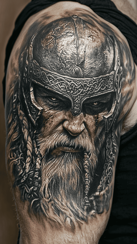 Unlock Your Next Ink: 25 Epic Upper Arm Tattoo Ideas for Men 48 Viking Warrior 3