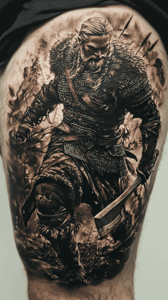 Feeling Bold? Try These 25 Killer Thigh Tattoo Ideas for Men 47 Viking Warrior in Battle 2