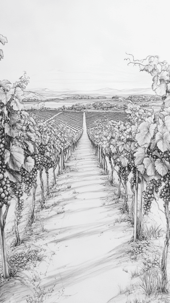 15 Landscape Drawing Ideas Worth Trying 37 Vineyard at Sunrise 2