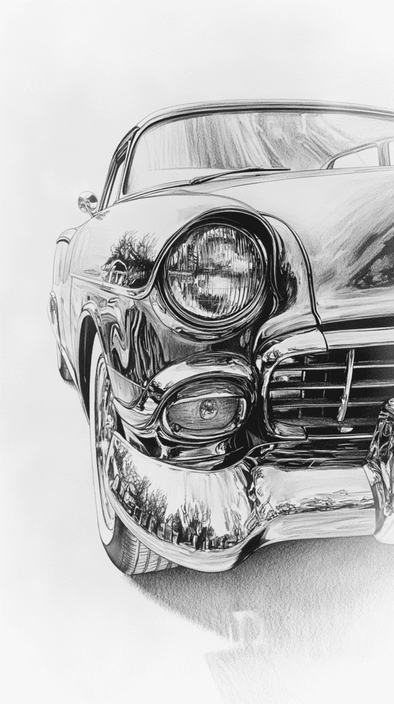 20 Challenging Drawing Ideas to Push Your Artistic Limits 19 Vintage Car with Reflections