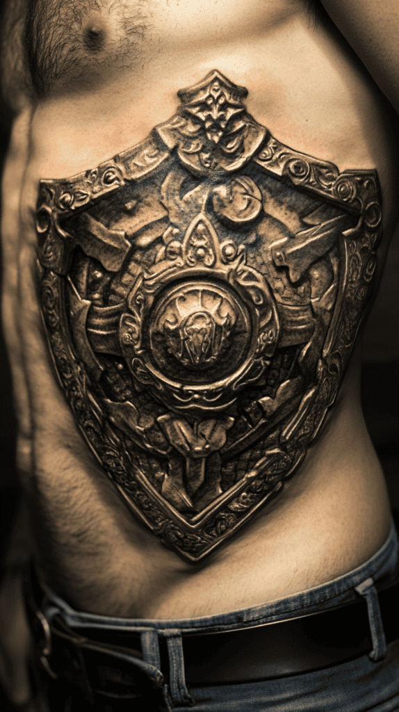 25 Rib Tattoos for Men Worth Considering 48 Warriors Shield 2