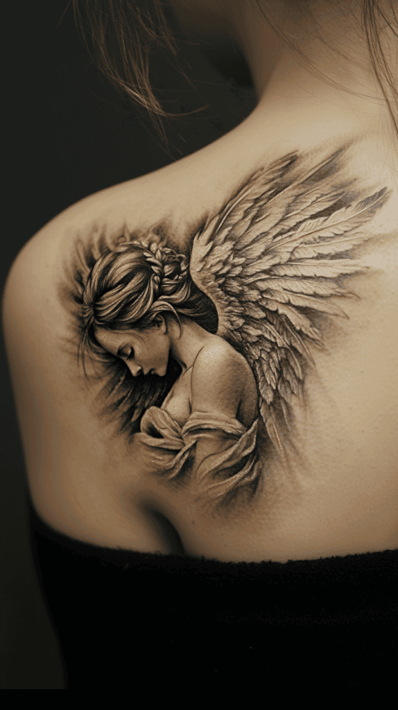 38 Creative Tattoo Ideas for Women 26 Winged Angel