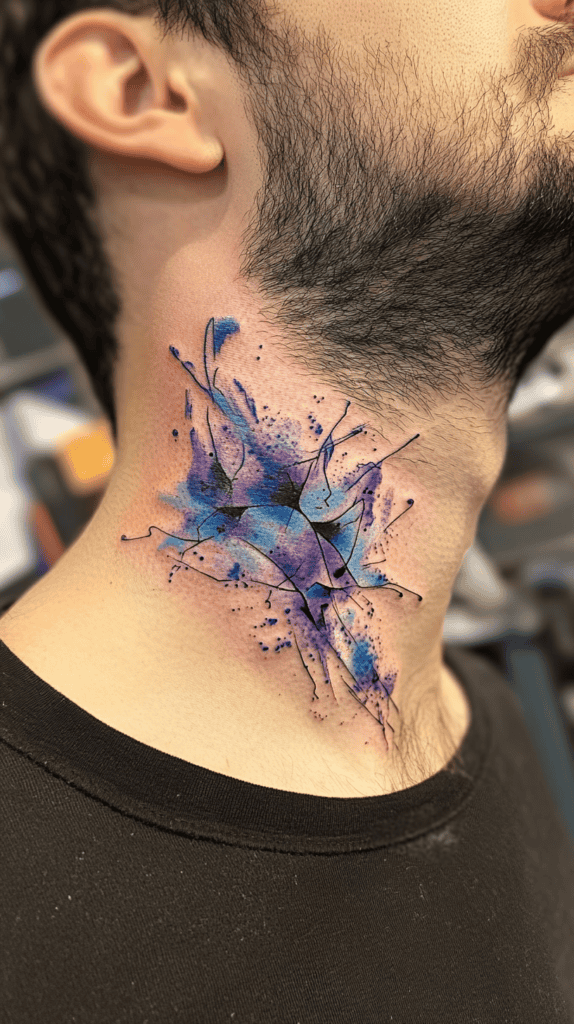 15 Neck Tattoo Ideas for Men Worth Considering 7 Abstract Watercolors