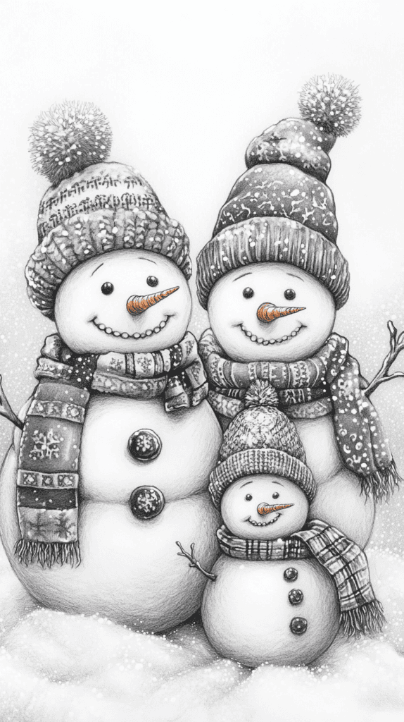 15 Christmas Drawing Ideas to Try This Holiday Season 31 Adorable Snowman Family 3
