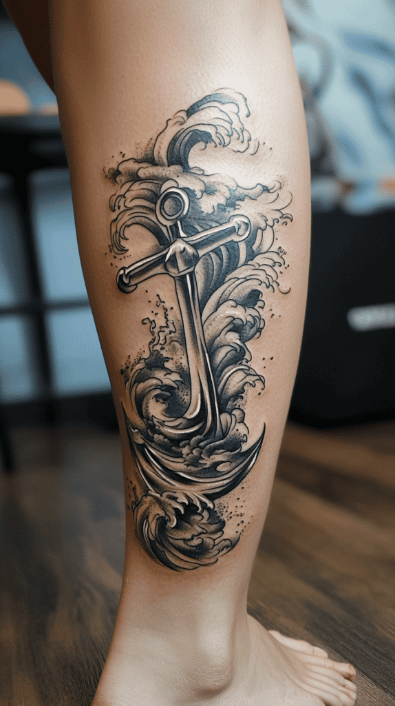 18 Emo Tattoo Ideas Worth Considering for Self-Expression 36 Anchor with Waves 1