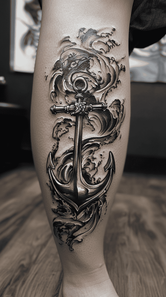 18 Emo Tattoo Ideas Worth Considering for Self-Expression 37 Anchor with Waves 2 1