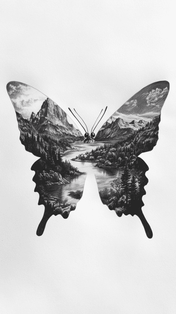 Bored of the Usual? Discover 16 Fresh Butterfly Drawing Concepts 13 Butterfly Silhouette Landscape 3
