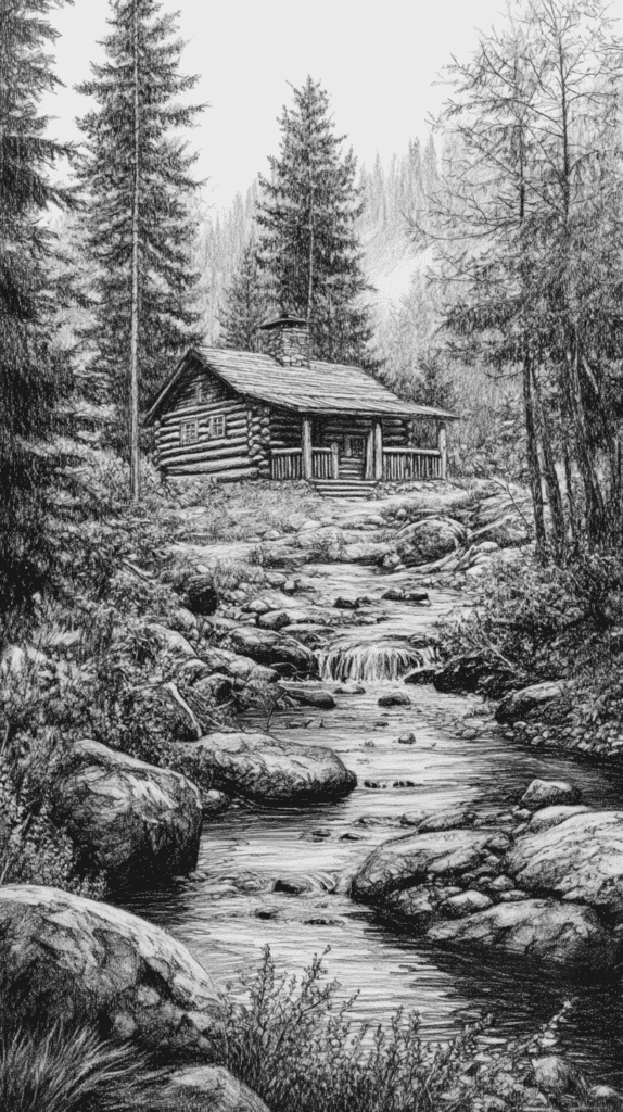 Explore 19 House Drawing Ideas That Blend Imagination with Reality 26 Cabin in the Woods 2