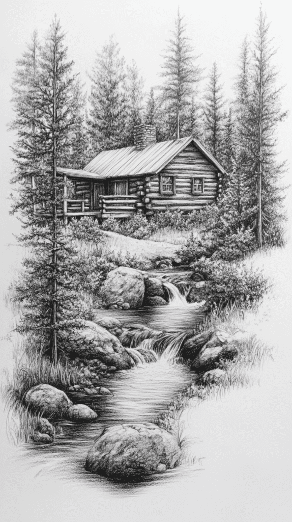 Explore 19 House Drawing Ideas That Blend Imagination with Reality 25 Cabin in the Woods
