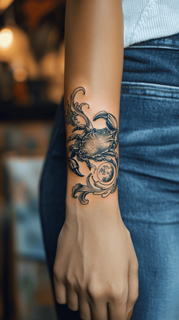 Discover Your Perfect Celestial Ink: Zodiac Tattoo Ideas for Women 11 Cancer The Moons Gentle Guardian 2