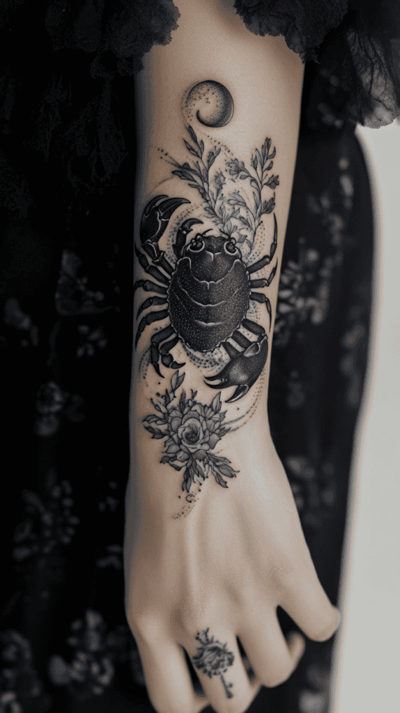 Discover Your Perfect Celestial Ink: Zodiac Tattoo Ideas for Women 10 Cancer The Moons Gentle Guardian