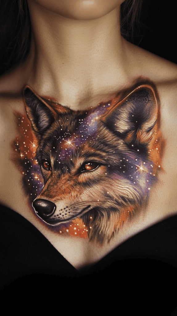 Explore 15 Female Wolf Tattoos That Symbolize Power and Grace 24 Celestial Guardian