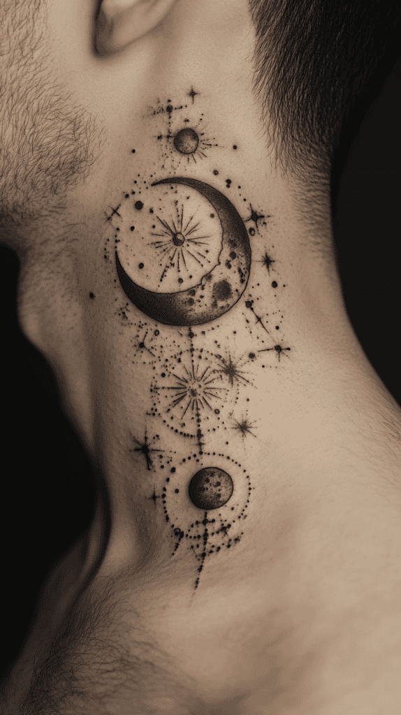 15 Neck Tattoo Ideas for Men Worth Considering 4 Celestial Symbols