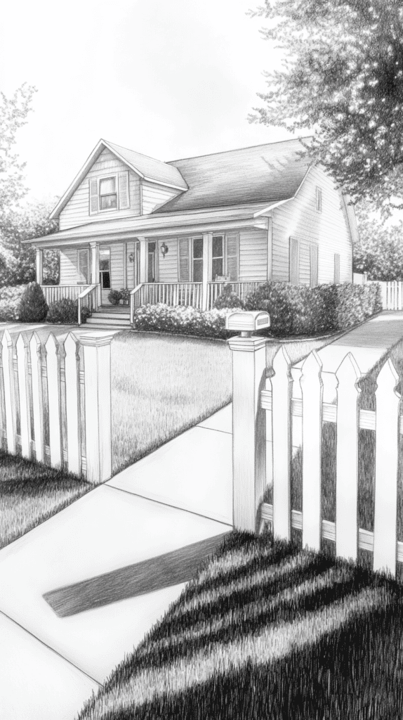 Explore 19 House Drawing Ideas That Blend Imagination with Reality 32 Charming Suburban Haven 3