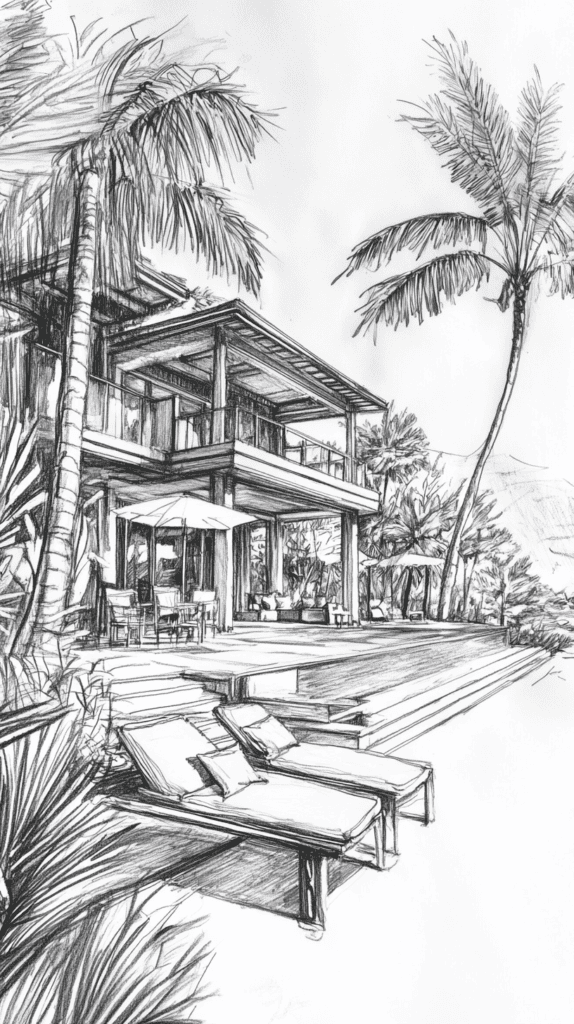 Explore 19 House Drawing Ideas That Blend Imagination with Reality 20 Coastal Beach House 2