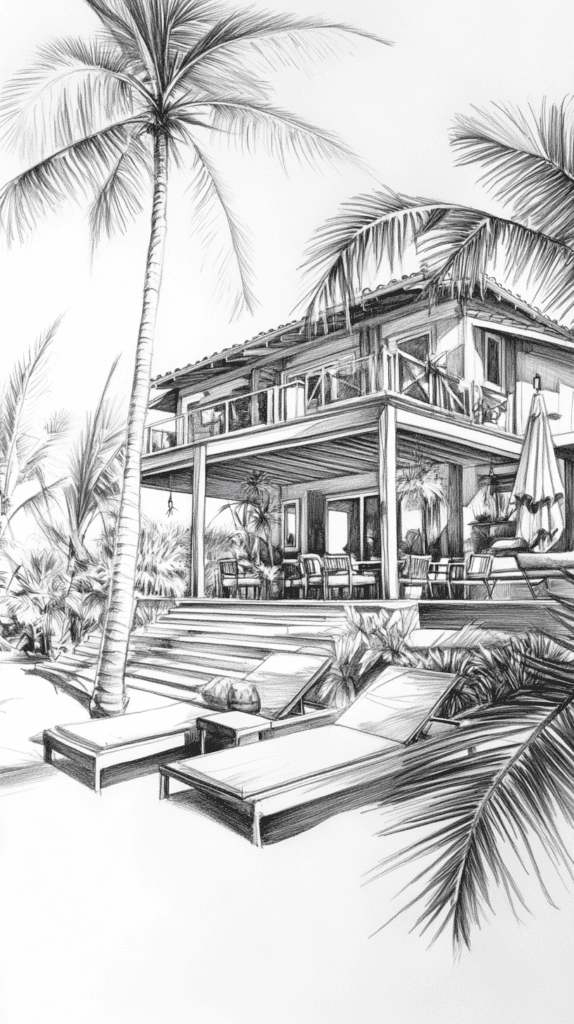 Explore 19 House Drawing Ideas That Blend Imagination with Reality 19 Coastal Beach House