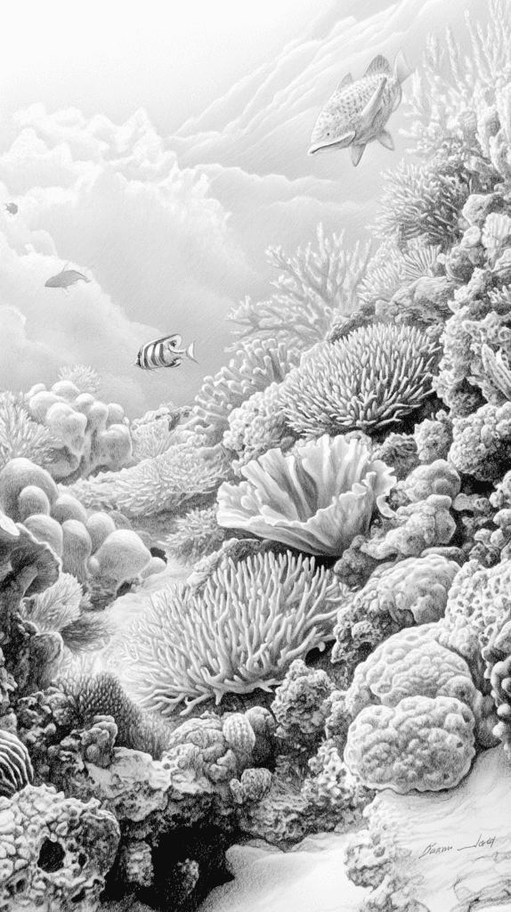 Explore the Depths: 19 Underwater Drawing Ideas You Haven't Tried Yet 7 Coral Reef Kaleidoscope