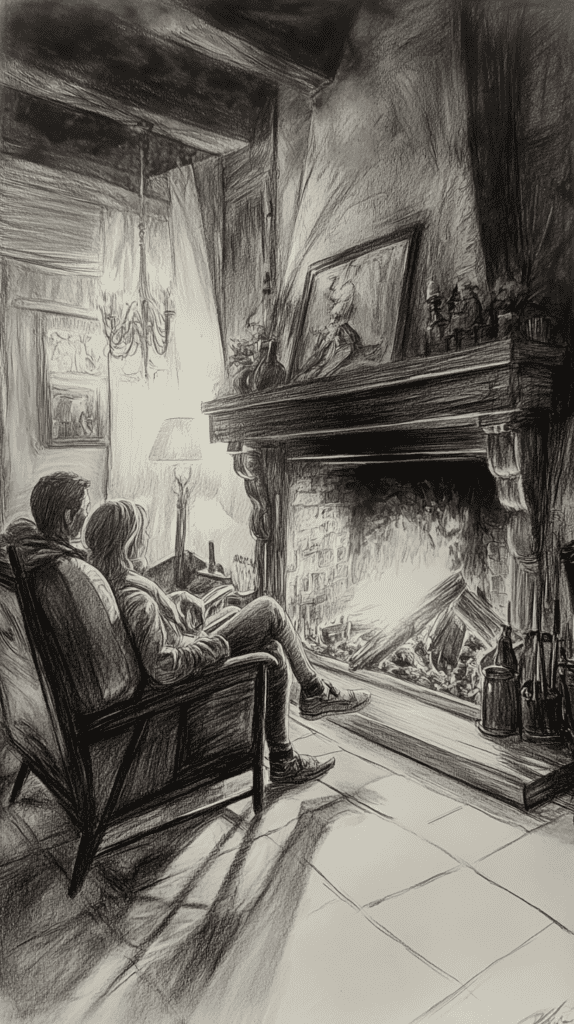 Unlock Your Heart: 18 Romantic Drawing Ideas That Capture Love Perfectly 33 Cozy Fireplace Moment 3