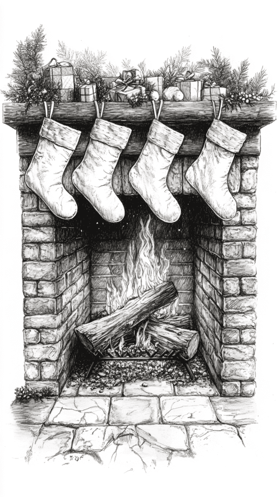 15 Christmas Drawing Ideas to Try This Holiday Season 4 Cozy Fireplace with Stockings