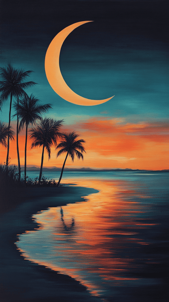 From Dusk Till Dawn: 21 Night-Inspired Wallpapers That Will Illuminate Your Phone 19 Crescent Moon and Tropical Paradise