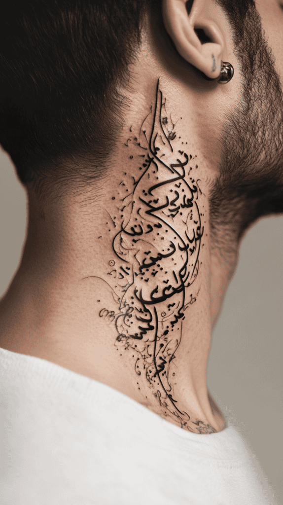 15 Neck Tattoo Ideas for Men Worth Considering 23 Cultural Calligraphy