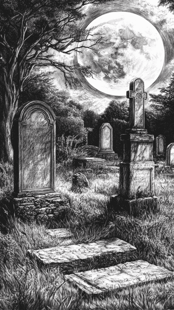 From Eerie to Enchanting: 16 Halloween Drawing Ideas You Never Imagined 16 Dark and Dreamy Moonlit Graveyard 2 1