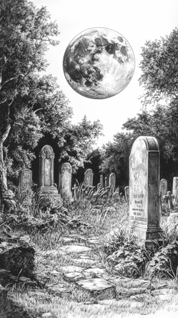 From Eerie to Enchanting: 16 Halloween Drawing Ideas You Never Imagined 13 Dark and Dreamy Moonlit Graveyard