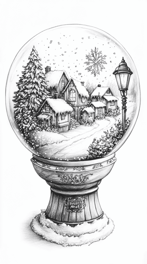15 Christmas Drawing Ideas to Try This Holiday Season 2 Enchanted Snow Globe Scene