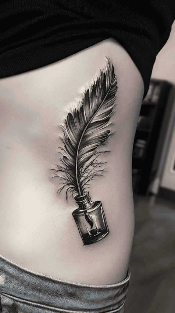 18 Emo Tattoo Ideas Worth Considering for Self-Expression 42 Feather Quill with Ink 2
