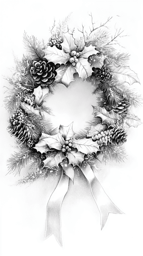 15 Christmas Drawing Ideas to Try This Holiday Season 26 Festive Holiday Wreath 2
